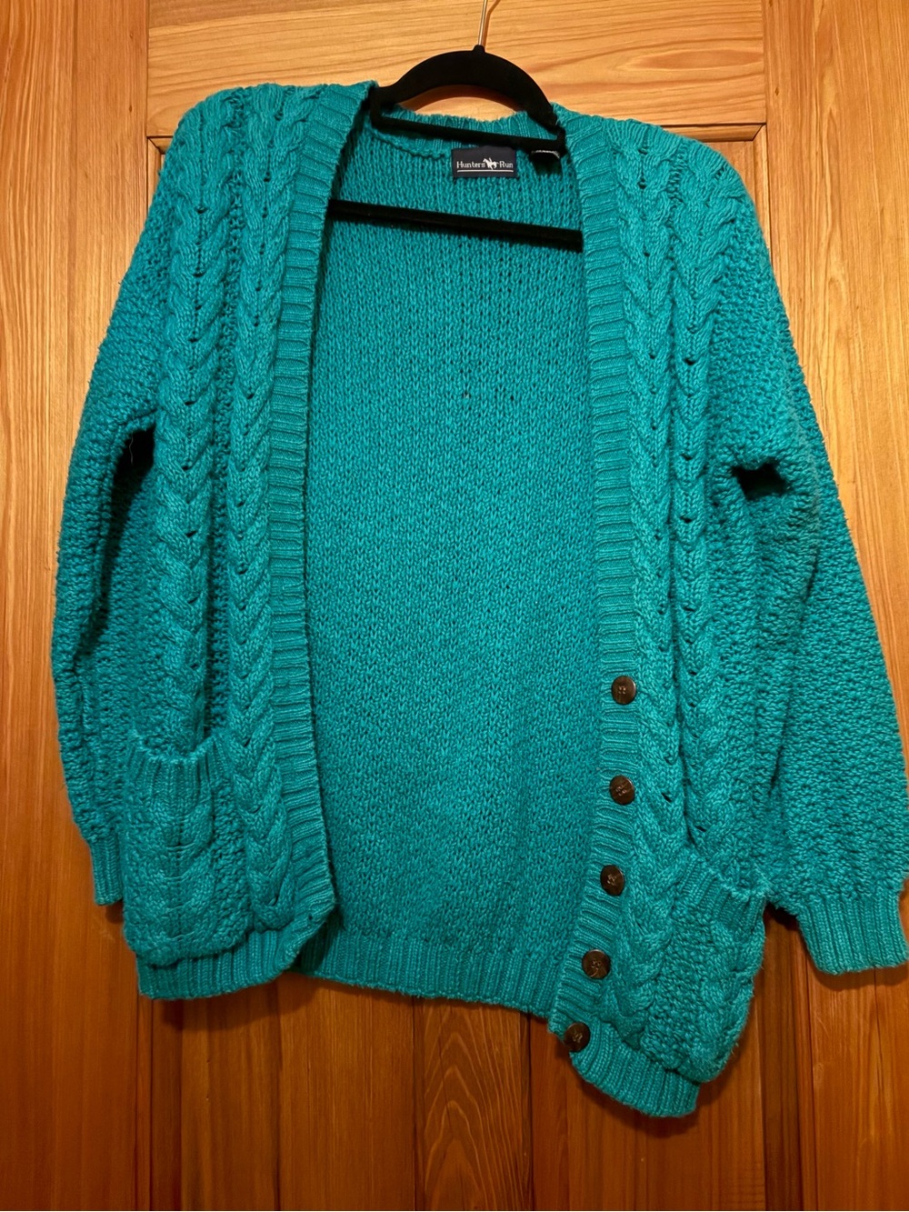 Harbor Bay Vintage Teal Cable-Knit Button Cardigan Sweater